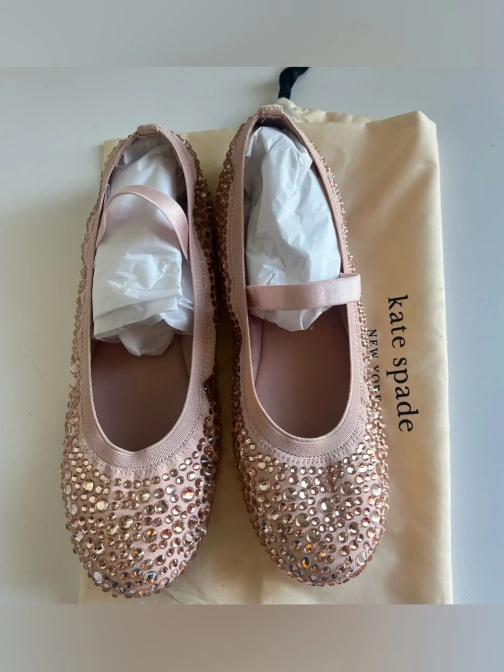 Kate Spade Violette Mary Jane Ballet Flats Rhinestones Mochi Pink Size 7.5 NWOT